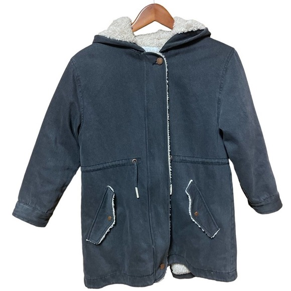 Zara Kids Outerwear Collection Lined Hooded Denim Coat Size 11 / 12